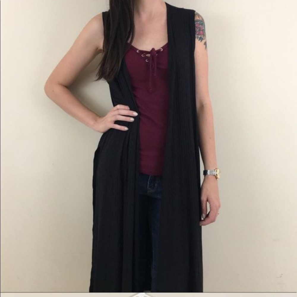 🚫SOLD🚫 LuLaRoe Black Ribbed Joy Duster Vest - Picture 1 of 7